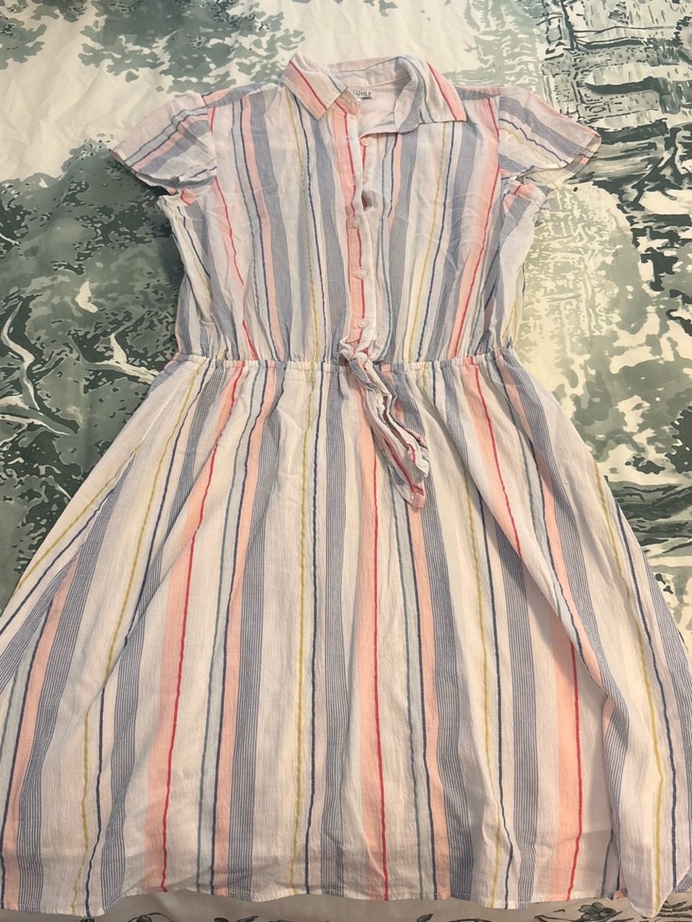 J. Crew Factory White Dress with Blue, Pink, Yellow and Coral Stripes